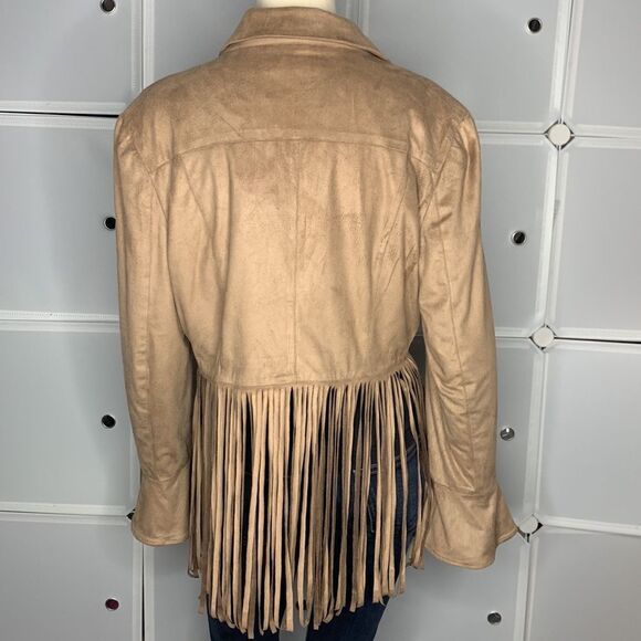Union Of Angel Tan Fringe Faux Brushed Suede Shawna Jacket Size Medium - Picture 3 of 14